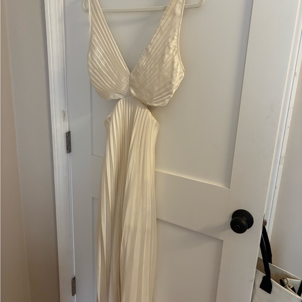 Abercrombie & Fitch Cream Pleated Gown with Plunge Neckline